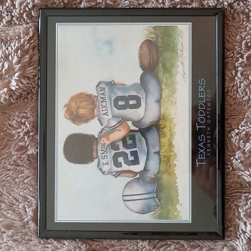 Framed Emmitt Smith and Troy Aikman Texas toddler picture